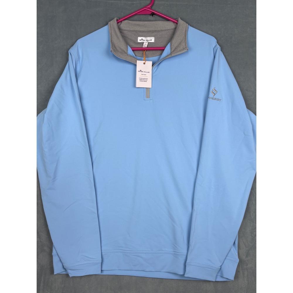 Peter Millar Crown Sport Mens Blue Synergy 1/4 Zip Pullover MEOEK40 Large NWT